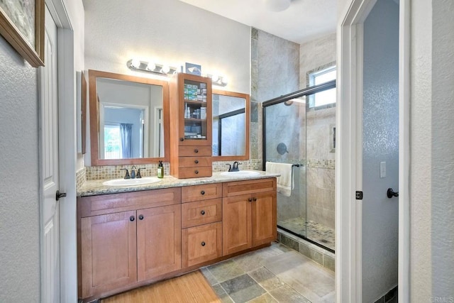 1208 Sunglow Dr, Oceanside, CA 92056 - bathroom featuring a stall shower and double vanity