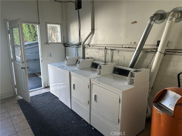 25352543 Cross St, La Crescenta, CA 91214 - community laundry with washing machine and dryer, concrete block wall, and light tile patterned flooring