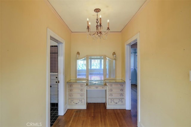 101 S Windsor Blvd, Los Angeles, CA 90004 - unfurnished office featuring a chandelier, wood finished floors, crown molding, and baseboards