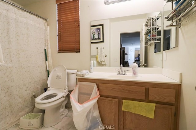 15541 Bow String St, Victorville, CA 92394 - full bathroom featuring toilet, vanity, tile patterned floors, and curtained shower