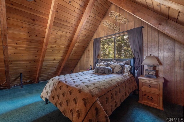 31450 Oceanview Dr, Running Springs, CA 92382 - carpeted bedroom featuring wooden ceiling and wooden walls