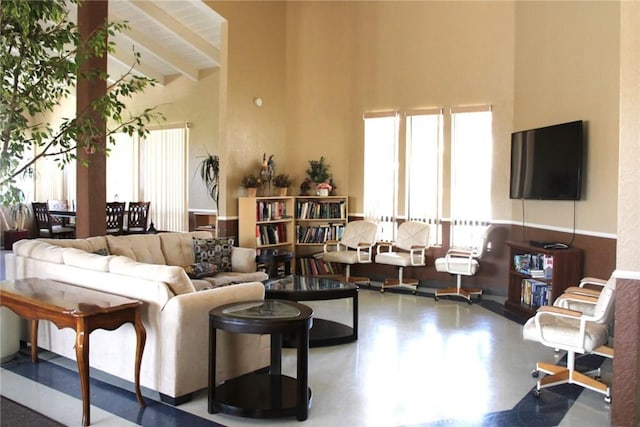 25584 Sharp Dr Unit D, Hemet, CA 92544 - living area with beamed ceiling and high vaulted ceiling