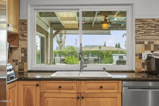 1099 N Agusta Ave, Camarillo, CA 93010 - kitchen with stainless steel dishwasher and decorative backsplash