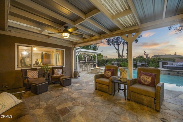 1099 N Agusta Ave, Camarillo, CA 93010 - view of patio / terrace featuring an outdoor pool, a ceiling fan, and an outdoor hangout area
