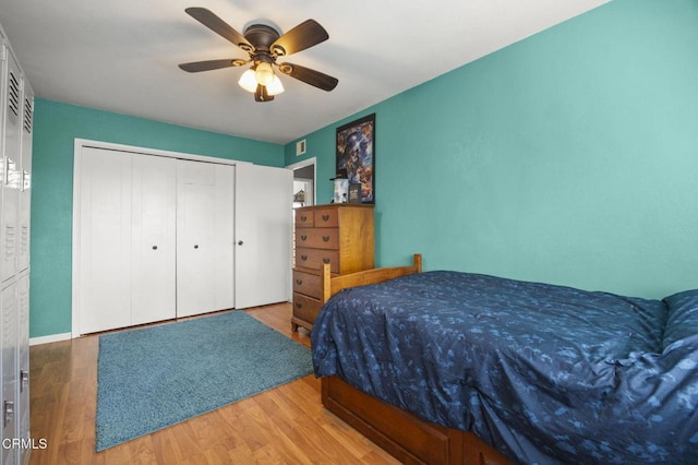 1099 N Agusta Ave, Camarillo, CA 93010 - bedroom with wood finished floors, a closet, and a ceiling fan
