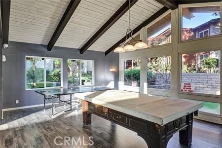3721 Country Club Dr Unit 18, Long Beach, CA 90807 - rec room featuring wood finished floors, beam ceiling, and high vaulted ceiling