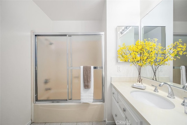 3721 Country Club Dr Unit 18, Long Beach, CA 90807 - full bath featuring vanity, shower / bath combination with glass door, and tile patterned flooring