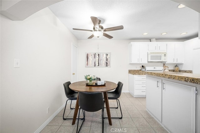 3721 Country Club Dr Unit 18, Long Beach, CA 90807 - dining area featuring a ceiling fan, light tile patterned floors, recessed lighting, and arched walkways