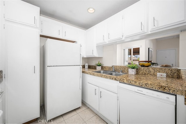 3721 Country Club Dr Unit 18, Long Beach, CA 90807 - kitchen with white appliances, white cabinets, light tile patterned floors, and recessed lighting