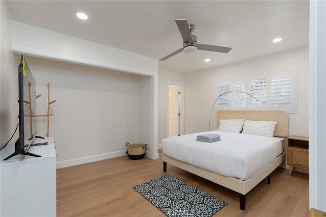 5911 Jones Ave, Westminster, CA 92683 - bedroom featuring light wood-style flooring, recessed lighting, baseboards, and a ceiling fan