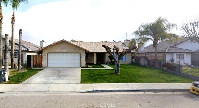 1708 Payne Dr, Arvin, CA 93203 - ranch-style house featuring an attached garage, stucco siding, concrete driveway, and a tile roof