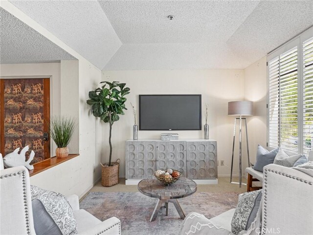 2563 Plaza Del Amo Unit 312, Torrance, CA 90503 - carpeted living area featuring a textured ceiling, healthy amount of natural light, and baseboards
