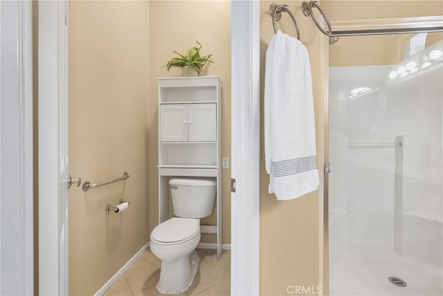 26835 Eclipse Dr, Menifee, CA 92585 - full bathroom featuring toilet, a stall shower, tile patterned flooring, and baseboards