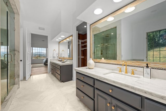 18150 Via Ascenso, Rancho Santa Fe, CA 92067 - full bath featuring a marble finish shower, vanity, and ensuite bathroom