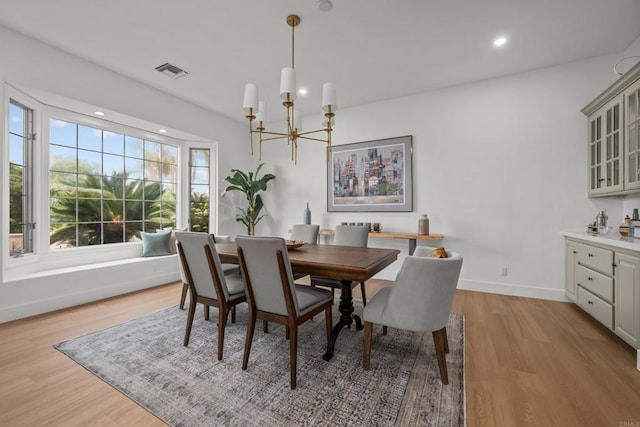 18150 Via Ascenso, Rancho Santa Fe, CA 92067 - dining space featuring a chandelier, light wood finished floors, recessed lighting, and baseboards