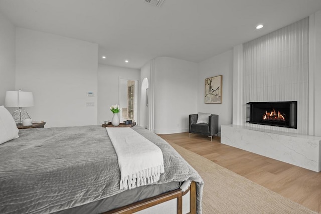18150 Via Ascenso, Rancho Santa Fe, CA 92067 - bedroom featuring wood finished floors, a high end fireplace, and recessed lighting
