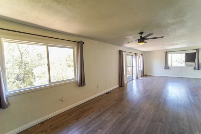 8637 Ponderosa Ln, Pine Valley, CA 91962 - empty room with ceiling fan, baseboards, dark wood-style flooring, and a textured ceiling