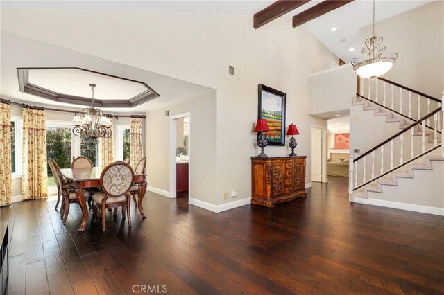 24092 Lapwing Ln, Laguna Niguel, CA 92677 - dining area with a chandelier, baseboards, stairway, wood-type flooring, and recessed lighting