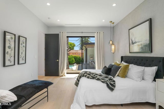5622 Natick Ave, Sherman Oaks, CA 91411 - bedroom with access to exterior, wood finished floors, and recessed lighting