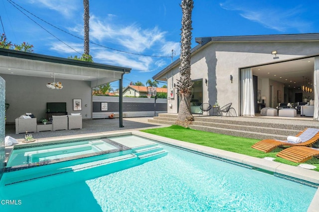 5622 Natick Ave, Sherman Oaks, CA 91411 - view of pool featuring a patio area, a pool with connected hot tub, and an outdoor hangout area