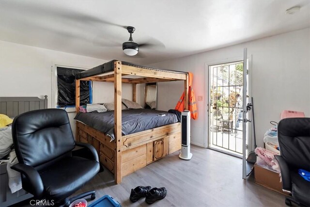 1218 S Sultana Ave Unit A, Ontario, CA 91761 - bedroom featuring access to outside, wood finished floors, and a ceiling fan