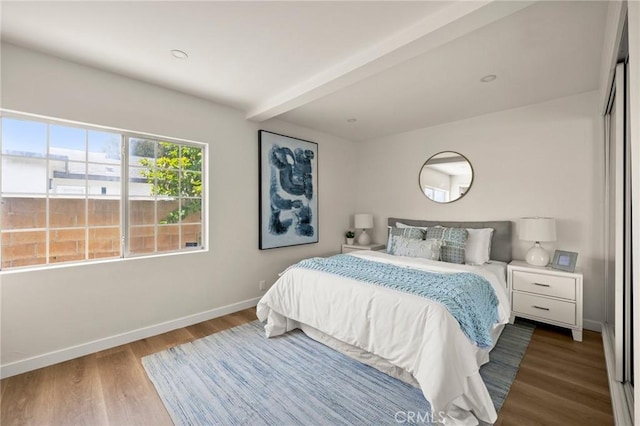 3629 W 144th St, Hawthorne, CA 90250 - bedroom featuring baseboards, wood finished floors, and beamed ceiling