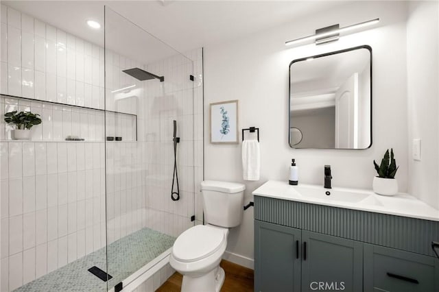 3629 W 144th St, Hawthorne, CA 90250 - bathroom with toilet, vanity, walk in shower, recessed lighting, and baseboards