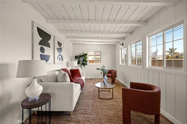 3629 W 144th St, Hawthorne, CA 90250 - living room with wood ceiling with exposed beams and a decorative wall