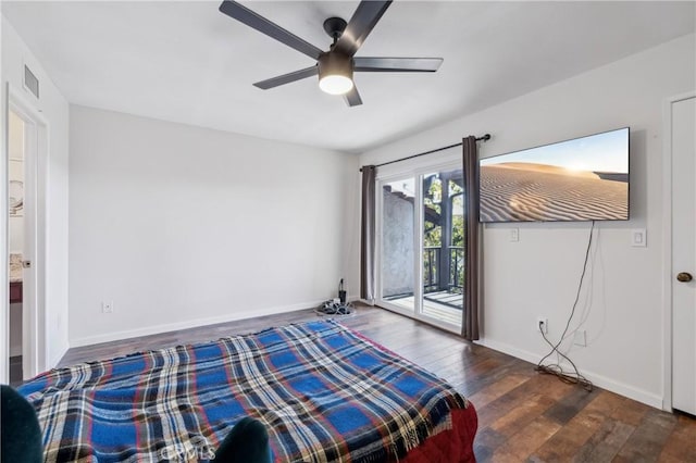 5115 Castelotte Ct, Whittier, CA 90601 - bedroom with access to outside, wood finished floors, baseboards, and ceiling fan