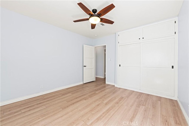 3316 Burritt Way, Glendale, CA 91214 - unfurnished bedroom featuring light wood-style floors, baseboards, a closet, and ceiling fan