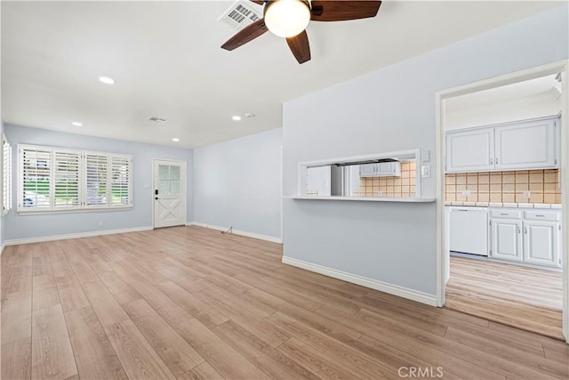 3316 Burritt Way, Glendale, CA 91214 - unfurnished living room featuring a ceiling fan, light wood-type flooring, baseboards, and recessed lighting
