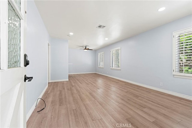 3316 Burritt Way, Glendale, CA 91214 - empty room with light wood-type flooring, ceiling fan, recessed lighting, and baseboards