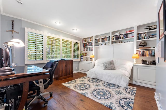 2210 Brambling Ln, Pasadena, CA 91107 - home office featuring crown molding and dark wood finished floors