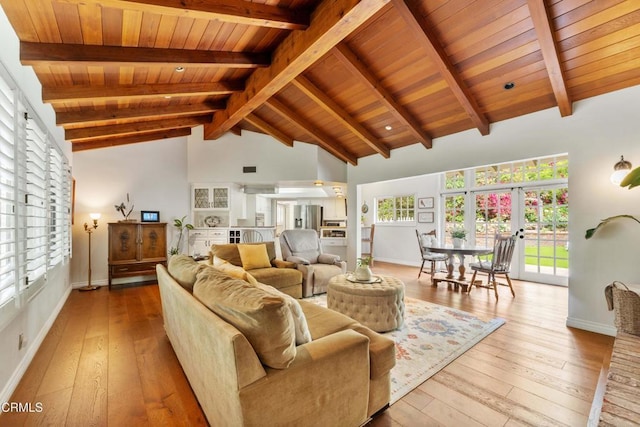 2210 Brambling Ln, Pasadena, CA 91107 - living area with hardwood / wood-style flooring, wooden ceiling, and french doors
