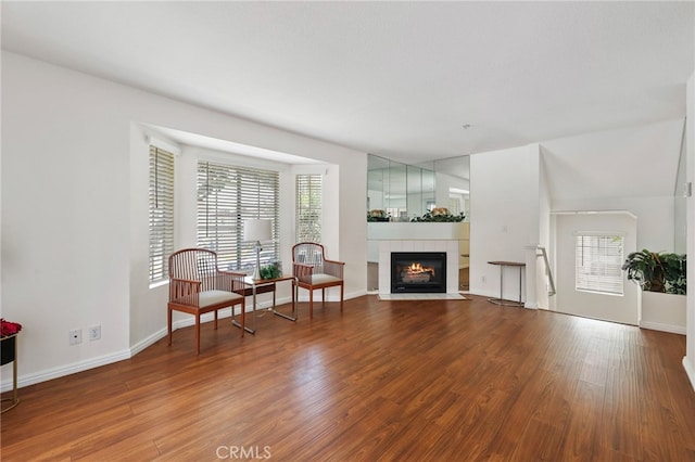 1707 Pepper St Unit A, Alhambra, CA 91801 - living area with wood finished floors, a tile fireplace, and baseboards