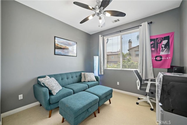 4127 Poplar Cir, Lake Elsinore, CA 92530 - carpeted home office featuring a ceiling fan and baseboards