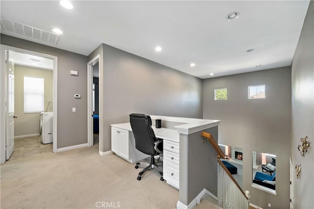 4127 Poplar Cir, Lake Elsinore, CA 92530 - office with recessed lighting, light colored carpet, and washer / clothes dryer