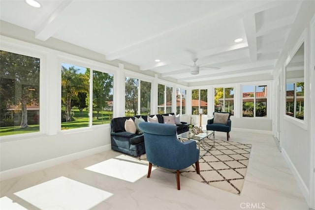 5437 Via Carrizo, Laguna Woods, CA 92637 - sunroom with beam ceiling, baseboards, recessed lighting, and coffered ceiling