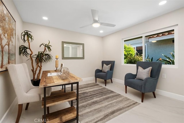 5437 Via Carrizo, Laguna Woods, CA 92637 - living area featuring recessed lighting, baseboards, and a ceiling fan