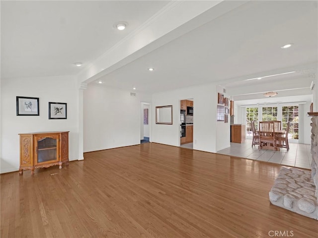 4854 Ranchito Ave, Sherman Oaks, CA 91423 - unfurnished living room featuring wood finished floors, recessed lighting, crown molding, and baseboards