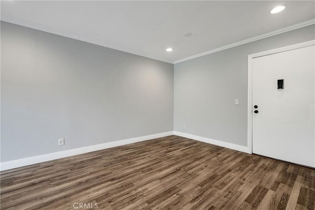 3605 W Hidden Ln Unit 307, Rolling Hills Estates, CA 90274 - empty room featuring wood finished floors, ornamental molding, baseboards, and recessed lighting