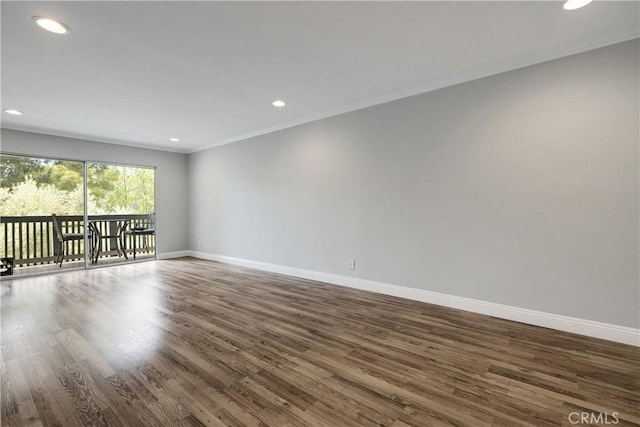 3605 W Hidden Ln Unit 307, Rolling Hills Estates, CA 90274 - spare room with baseboards, wood finished floors, recessed lighting, and crown molding
