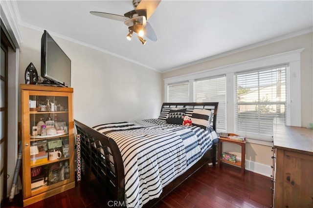 1914 S W View St, Los Angeles, CA 90016 - bedroom featuring hardwood / wood-style flooring, ornamental molding, baseboards, and ceiling fan