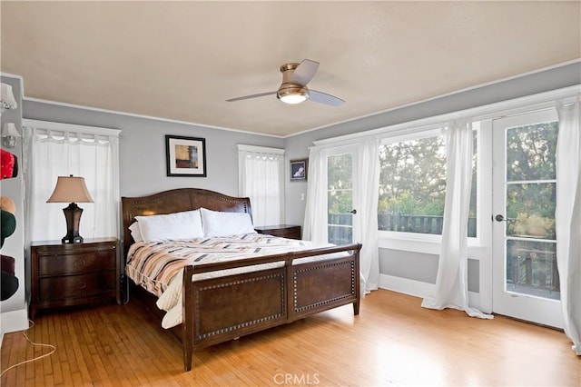1914 S W View St, Los Angeles, CA 90016 - bedroom featuring hardwood / wood-style flooring, ornamental molding, a ceiling fan, and baseboards