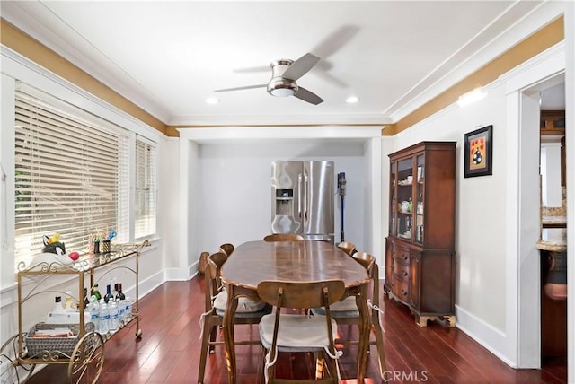 1914 S W View St, Los Angeles, CA 90016 - dining area with a ceiling fan, crown molding, wood-type flooring, baseboards, and recessed lighting