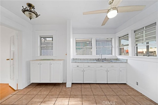 1914 S W View St, Los Angeles, CA 90016 - kitchen featuring a sink, white cabinetry, ceiling fan, and baseboards
