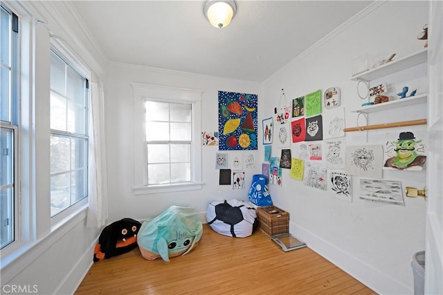 1914 S W View St, Los Angeles, CA 90016 - bedroom featuring multiple windows, wood finished floors, crown molding, and baseboards