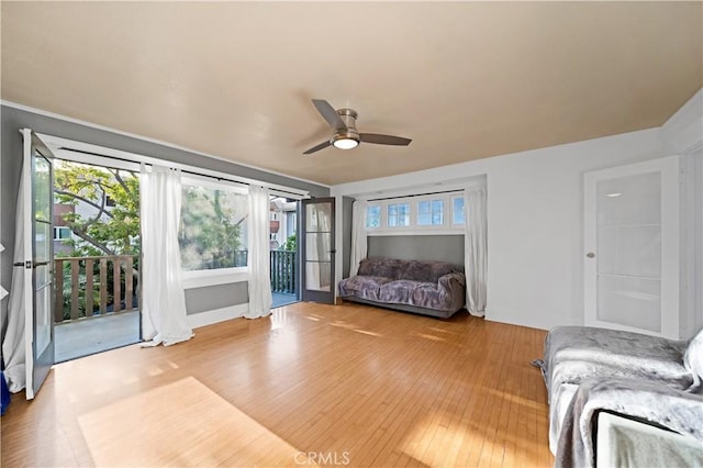 1914 S W View St, Los Angeles, CA 90016 - bedroom with access to outside, wood-type flooring, and a ceiling fan