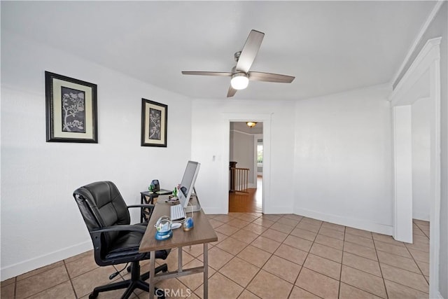 1914 S W View St, Los Angeles, CA 90016 - office space featuring light tile patterned flooring, a ceiling fan, and baseboards