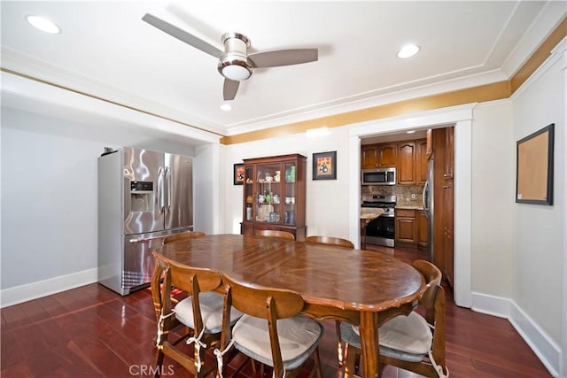 1914 S W View St, Los Angeles, CA 90016 - dining room featuring baseboards, dark wood finished floors, ceiling fan, and recessed lighting